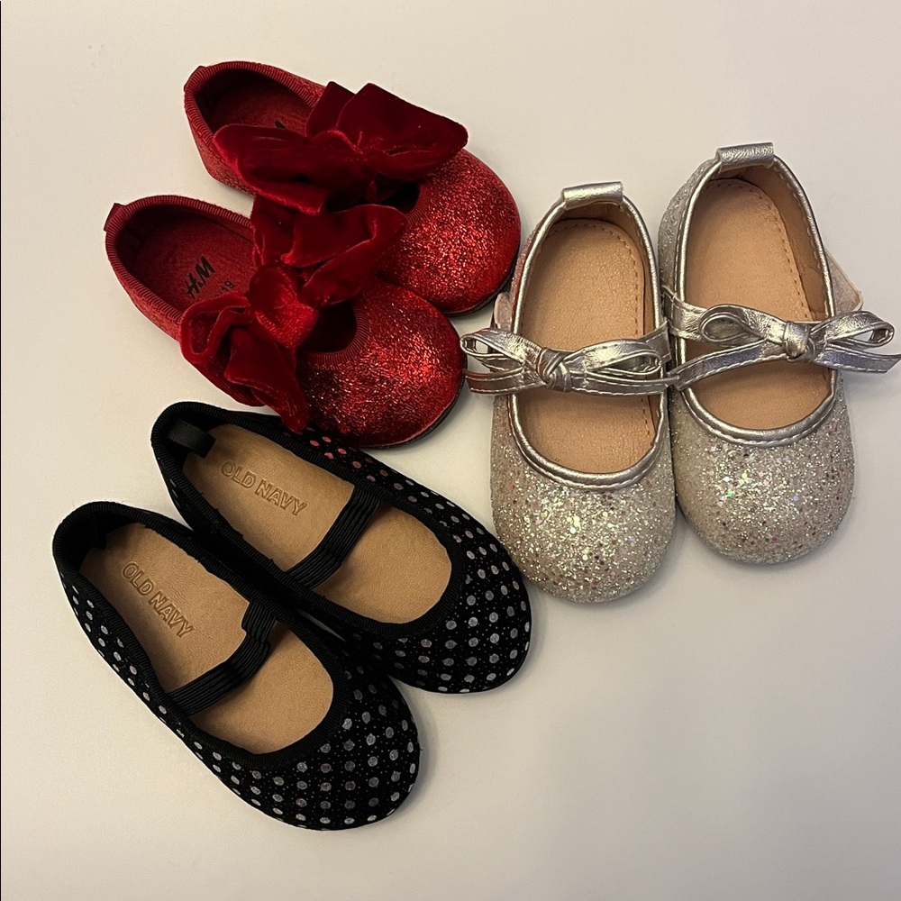 Set of Baby Shoes in Red, Silver, and Black